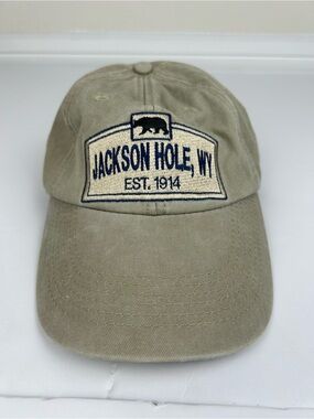 DK Jackson Hole WY Adjustable Baseball Cap Hat Green Cotton Embroidered Logo